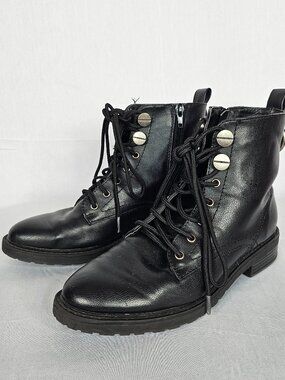 Rampage Black Moto Combat Boots | Lace Up Zip Ankle Booties | 6.5